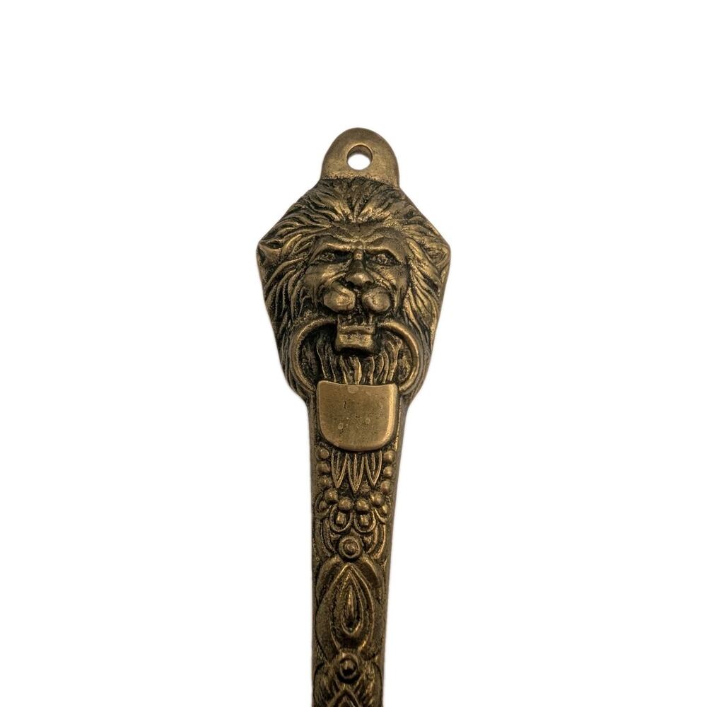 Solid Brass Lion Head Shoe Horn Ornate Vintage 14.5"